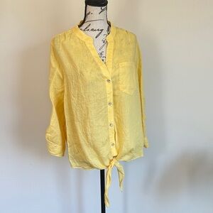 Women's Yellow Tie-Hem Button Front Top